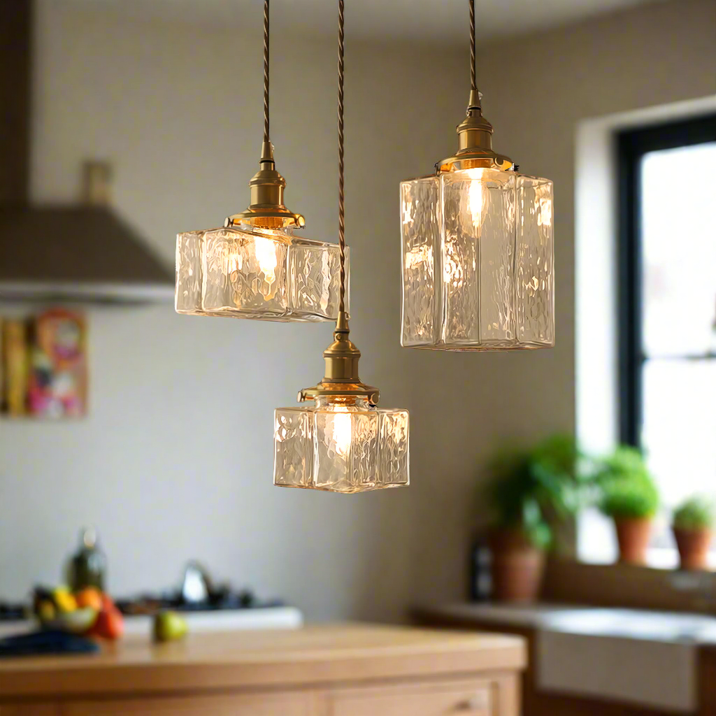 Pendant Light Glass 25.0 cm Transparent Brass Dining Room Kitchen Island Ceiling Lamp | Thomler