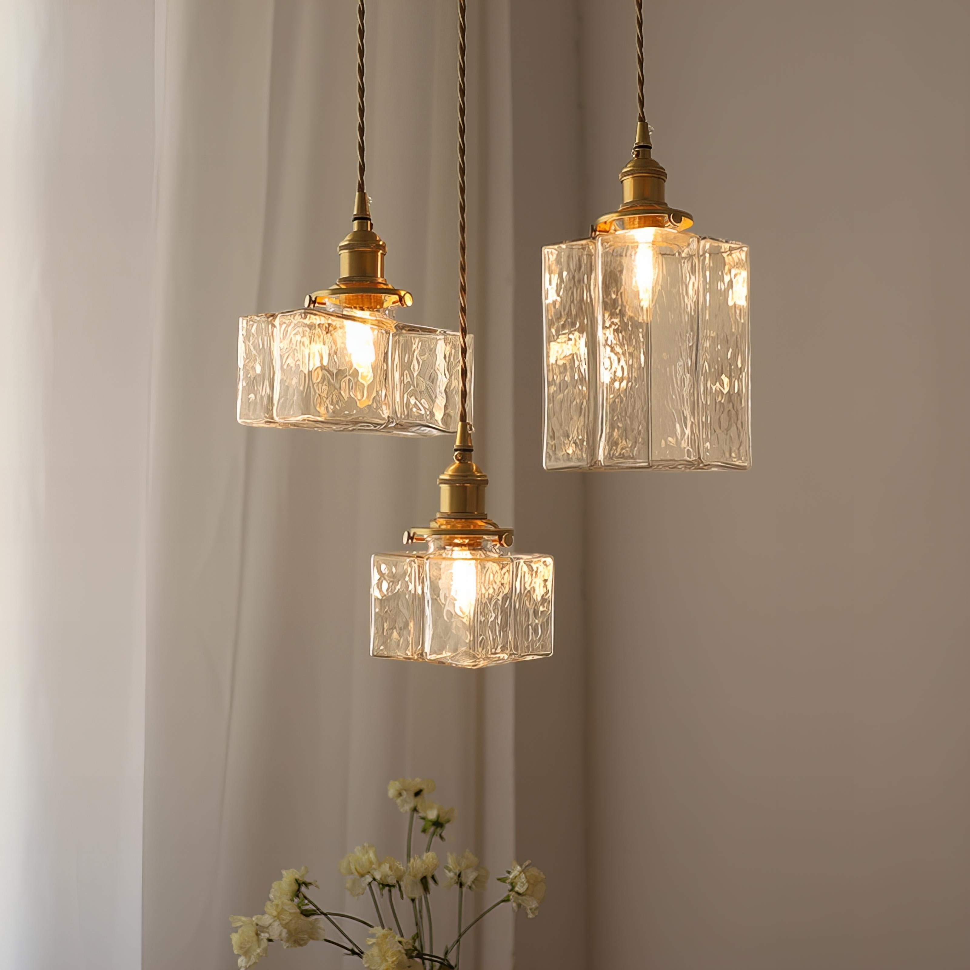Pendant Light Glass 25.0 cm Transparent Brass Dining Room Kitchen Island Ceiling Lamp | Thomler