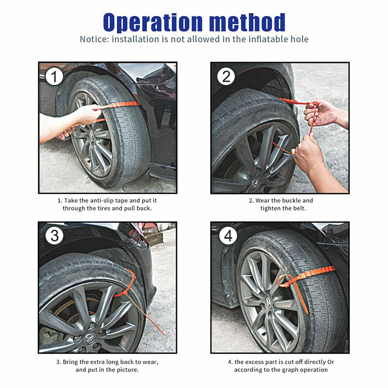 Emergency Tire Traction Straps for Snow, Ice & Mud – Universal Fit Anti-Slip Car Chains for Winter Driving | Thomler