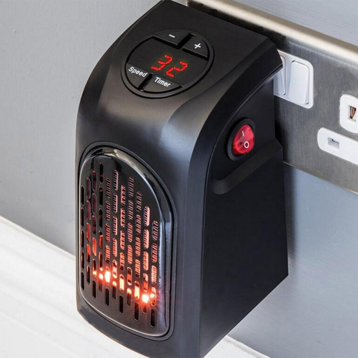 Compact Wall Outlet Ceramic Space Heater with Digital Temp Display & Timer – 400W Plug-In Room Warmer for Small Spaces | Thomler