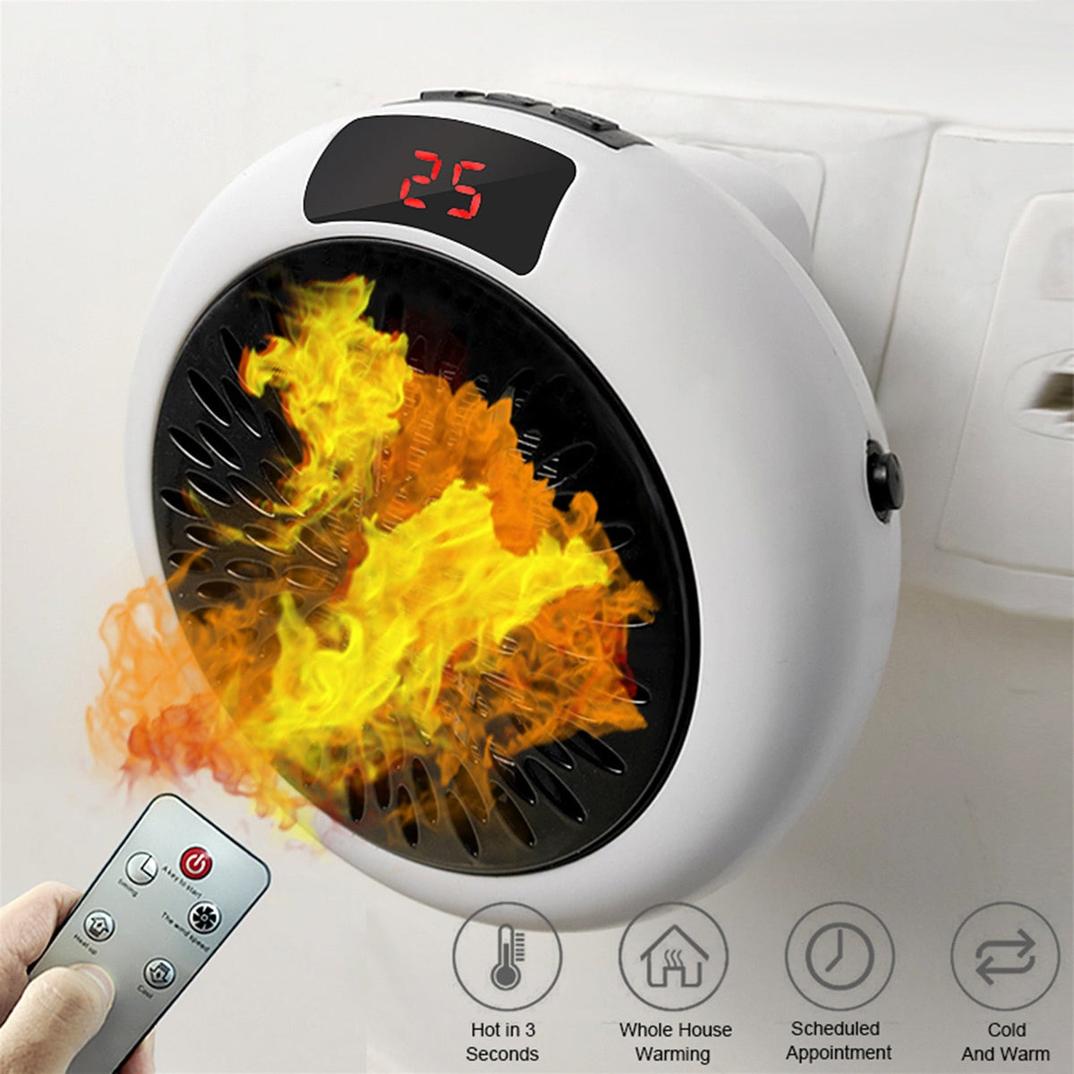 Compact Plug-In Space Heater with Digital Display & Auto Shutoff for Home, Office & RV | Thomler
