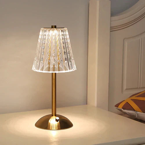 Table Lamp Acrylic Crystal Shade 23.0 cm Gold Bedroom Touch Dimmable USB Rechargeable Bedside Desk Reading Light | Thomler