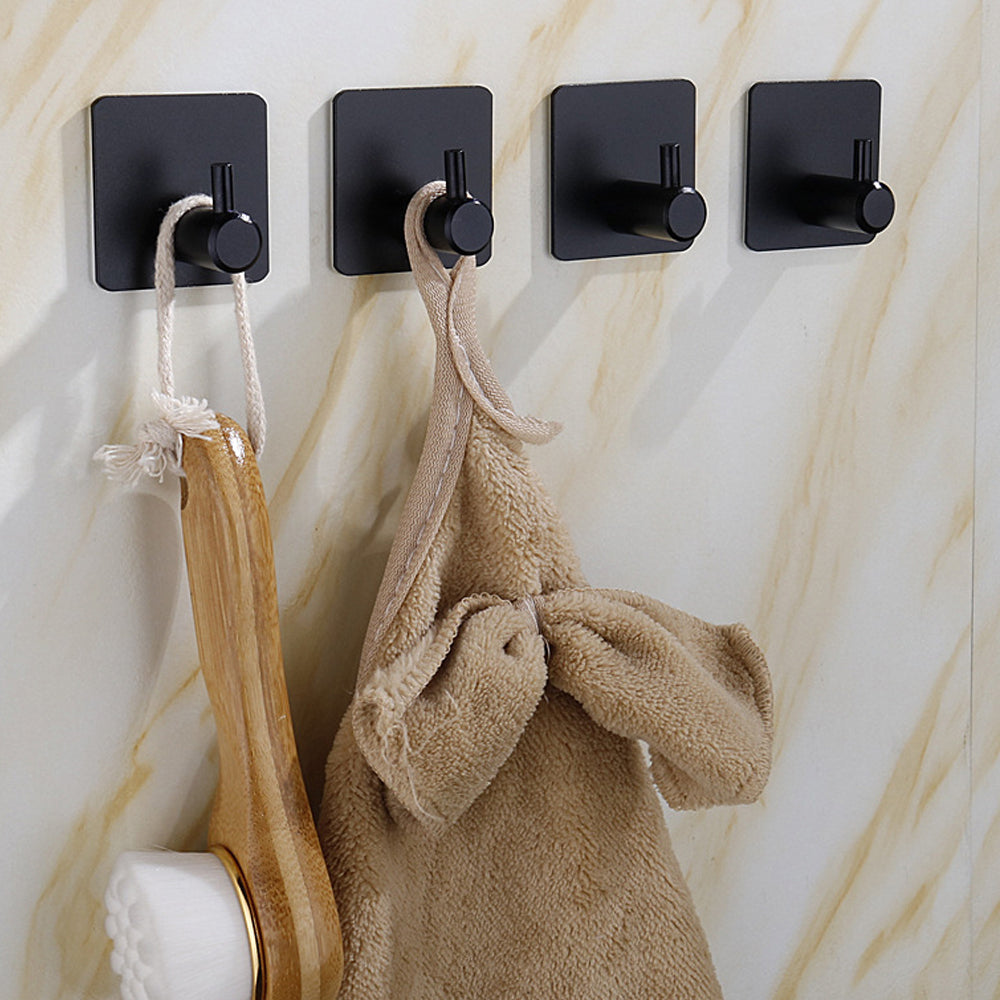 Wall Hook Stainless Steel Self Adhesive Black Bathroom Kitchen Towel Key Holder No Drill Minimalist Storage Organiser | Thomler