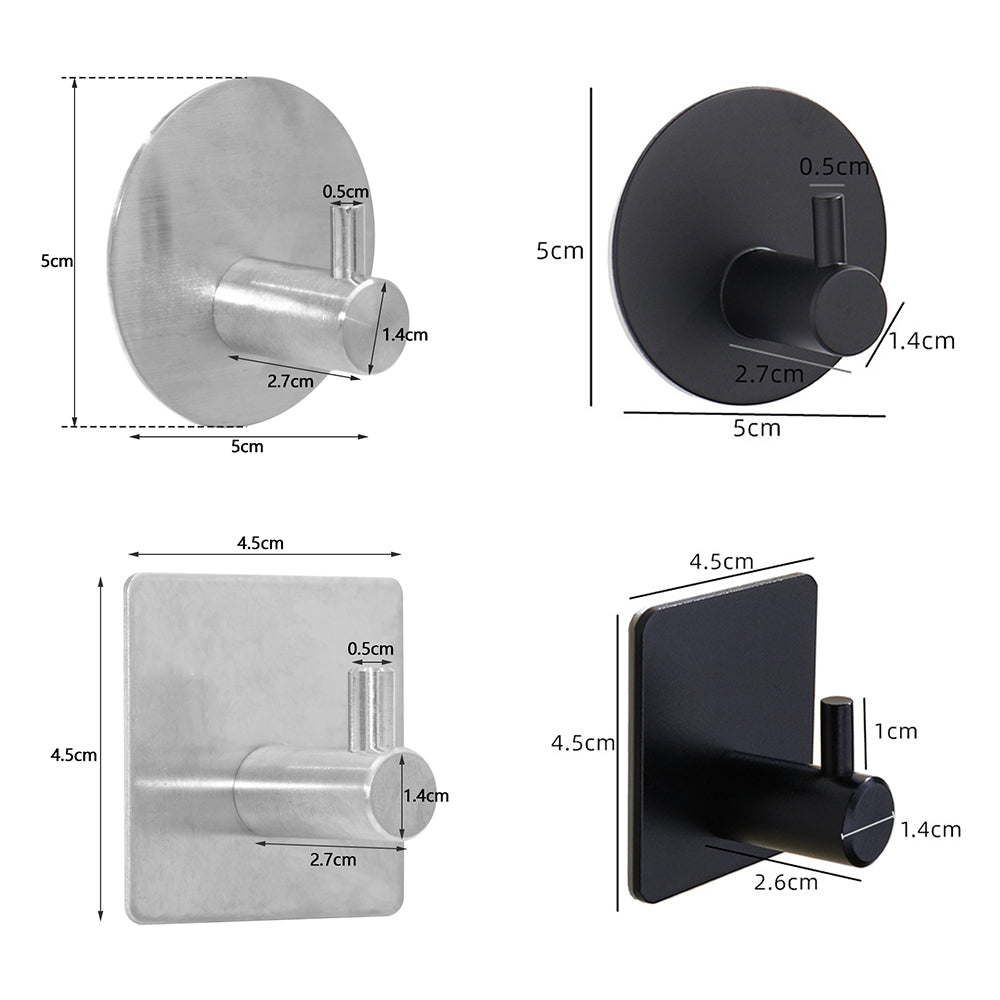 Wall Hook Stainless Steel Self Adhesive Black Bathroom Kitchen Towel Key Holder No Drill Minimalist Storage Organiser | Thomler