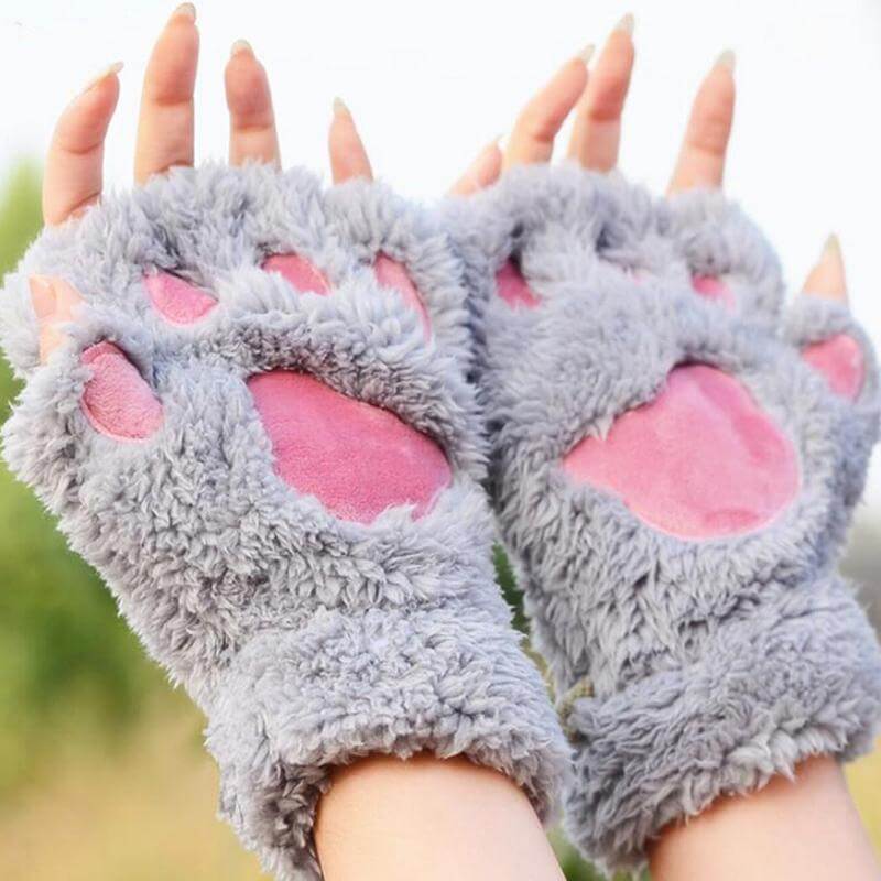 Plush Half-Finger Mittens with Fold-Back Paw Flap – Soft Fleece Winter Fingerless Gloves for Women & Men, Cozy Thermal Knit Wrist Warmers | Thomler