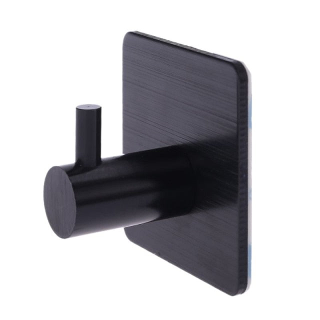 Wall Hook Stainless Steel Self Adhesive Black Bathroom Kitchen Towel Key Holder No Drill Minimalist Storage Organiser | Thomler
