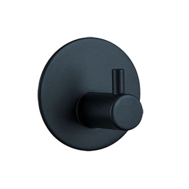 Wall Hook Stainless Steel Self Adhesive Black Bathroom Kitchen Towel Key Holder No Drill Minimalist Storage Organiser | Thomler