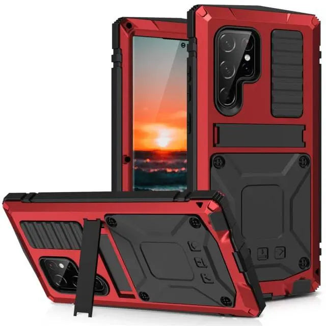 Metal Aluminum Phone Case with Kickstand & Glass Screen Protector for Galaxy S22 Series – Shockproof Full-Body Armor Shell | Thomler
