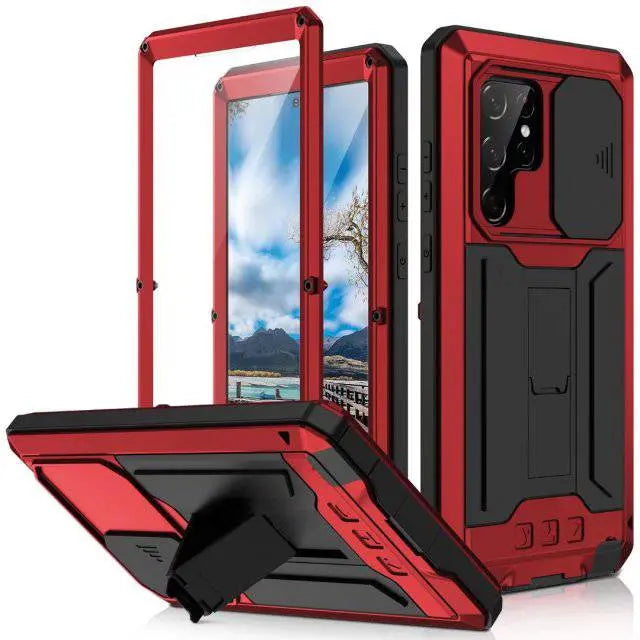 Heavy-Duty Aluminum Shell Phone Case with Built-In Kickstand & Screen Guard for Samsung Galaxy S22, S22 Plus & S22 Ultra | Thomler