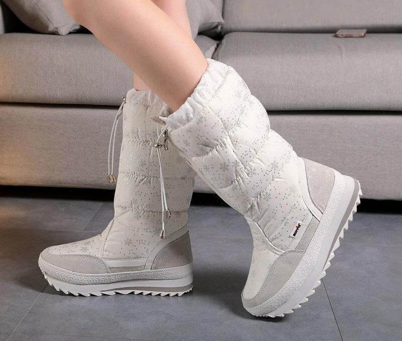 Women's Knee-High Plush-Lined Winter Boots – Lightweight Nylon Snow Boots with Side Zip, Round Toe & Low Heel for Cold Weather | Thomler