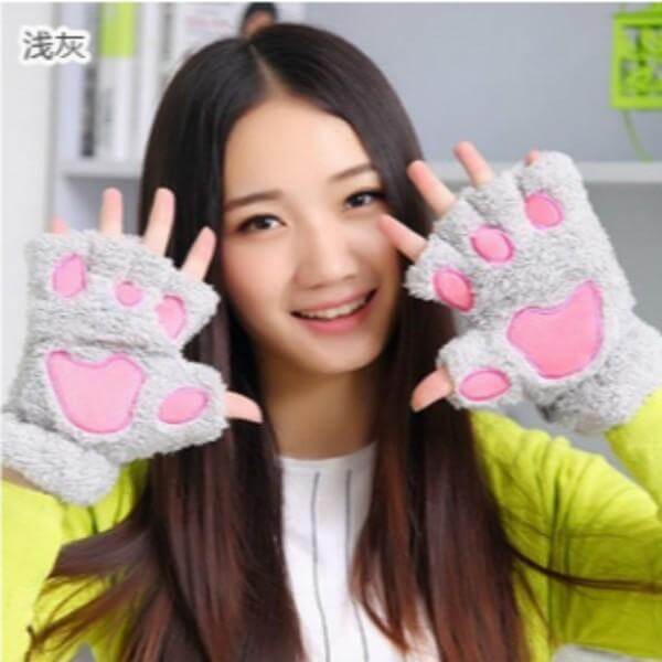 Plush Half-Finger Mittens with Fold-Back Paw Flap – Soft Fleece Winter Fingerless Gloves for Women & Men, Cozy Thermal Knit Wrist Warmers | Thomler