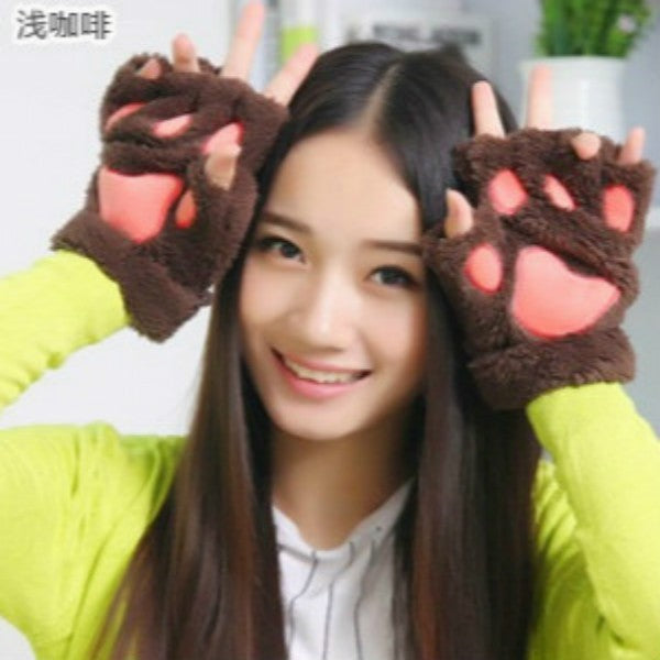 Plush Half-Finger Mittens with Fold-Back Paw Flap – Soft Fleece Winter Fingerless Gloves for Women & Men, Cozy Thermal Knit Wrist Warmers | Thomler