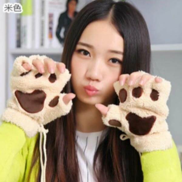 Plush Half-Finger Mittens with Fold-Back Paw Flap – Soft Fleece Winter Fingerless Gloves for Women & Men, Cozy Thermal Knit Wrist Warmers | Thomler