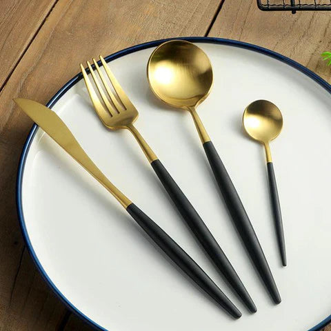 Dinnerware Set Stainless Steel 24-Piece 9 in Sleek Modern Dining Tableware | Thomler