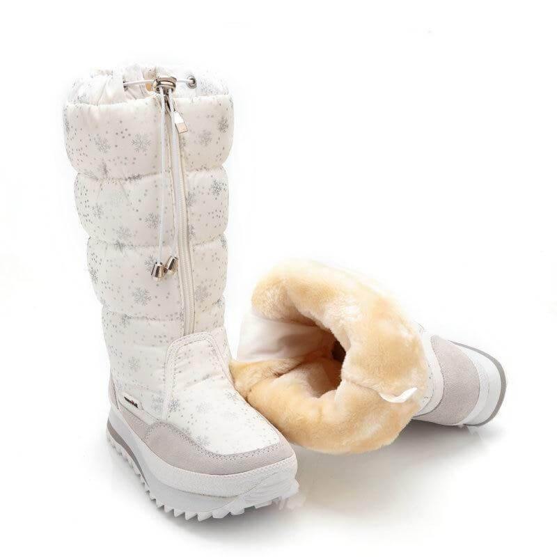 Women's Knee-High Plush-Lined Winter Boots – Lightweight Nylon Snow Boots with Side Zip, Round Toe & Low Heel for Cold Weather | Thomler