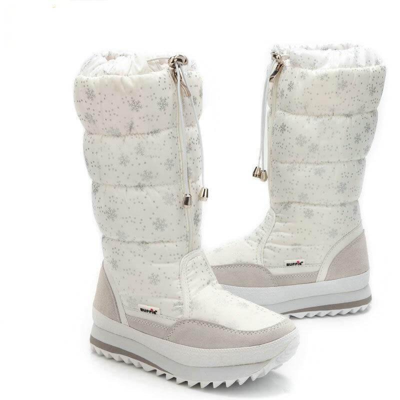 Women's Knee-High Plush-Lined Winter Boots – Lightweight Nylon Snow Boots with Side Zip, Round Toe & Low Heel for Cold Weather | Thomler