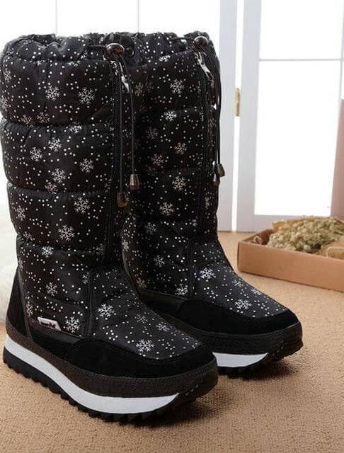 Women's Knee-High Plush-Lined Winter Boots – Lightweight Nylon Snow Boots with Side Zip, Round Toe & Low Heel for Cold Weather | Thomler