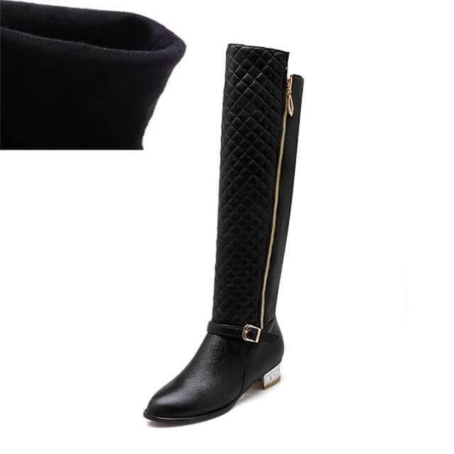Women's Knee-High Boots with Low Block Heel and Optional Faux-Fur Lining – Zip-Up Winter Footwear for Cold Weather | Thomler