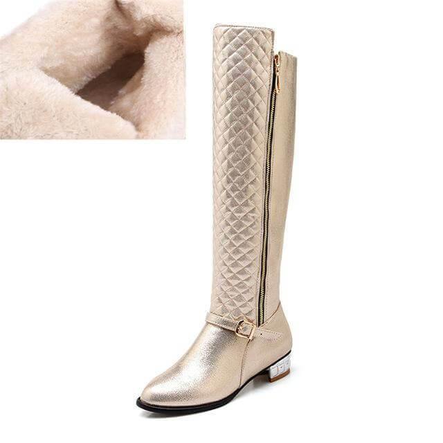 Women's Knee-High Boots with Low Block Heel and Optional Faux-Fur Lining – Zip-Up Winter Footwear for Cold Weather | Thomler
