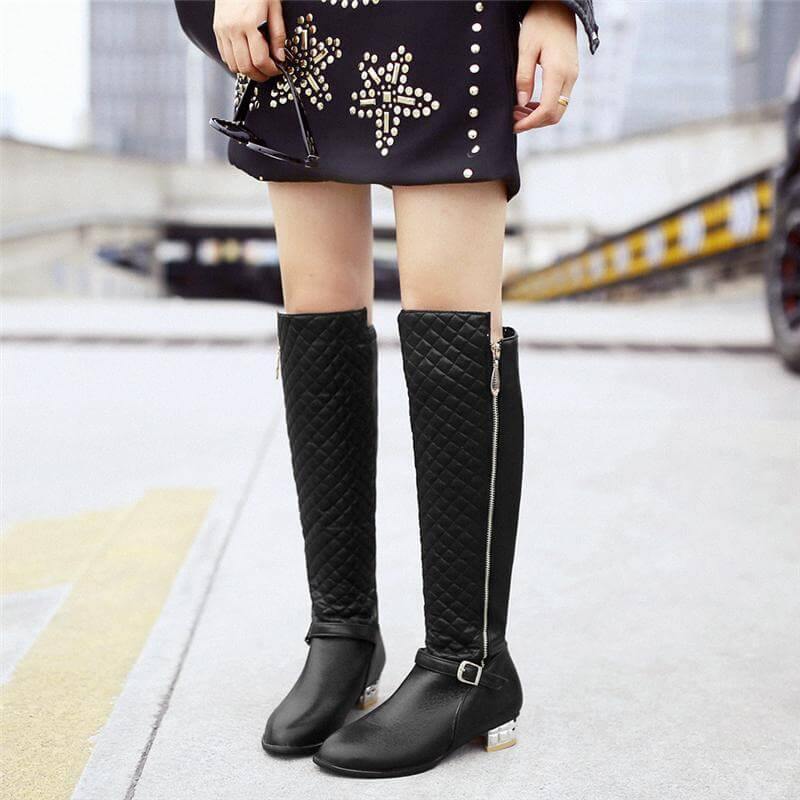 Women's Knee-High Boots with Low Block Heel and Optional Faux-Fur Lining – Zip-Up Winter Footwear for Cold Weather | Thomler