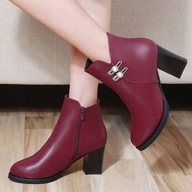 Women's Crystal-Accent Ankle Boots with Block Heel & Side Zipper | Thomler