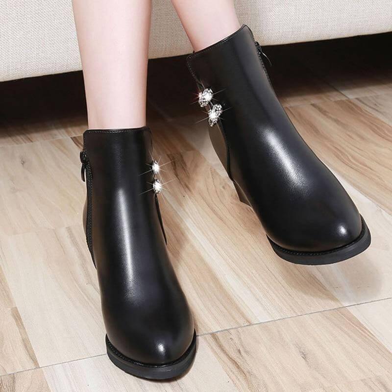 Women's Crystal-Accent Ankle Boots with Block Heel & Side Zipper | Thomler