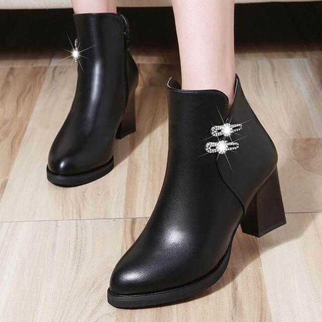 Women's Crystal-Accent Ankle Boots with Block Heel & Side Zipper | Thomler