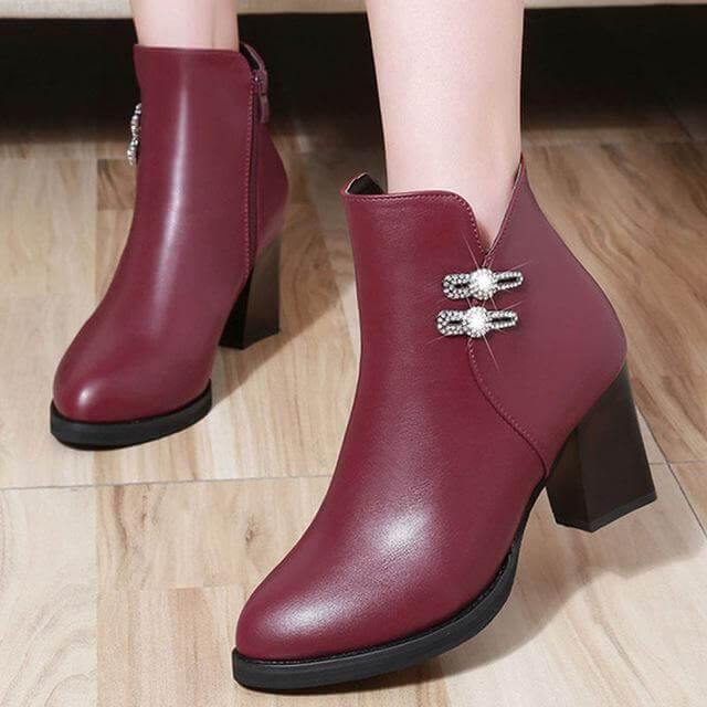 Women's Crystal-Accent Ankle Boots with Block Heel & Side Zipper | Thomler