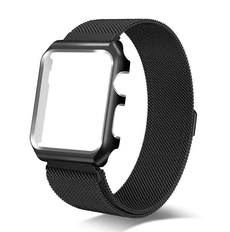 Stainless Steel Mesh Band & Protective Case Bundle for Apple Watch 38mm 40mm 42mm 44mm – Magnetic Adjustable Strap with Coordinated Cover | Thomler
