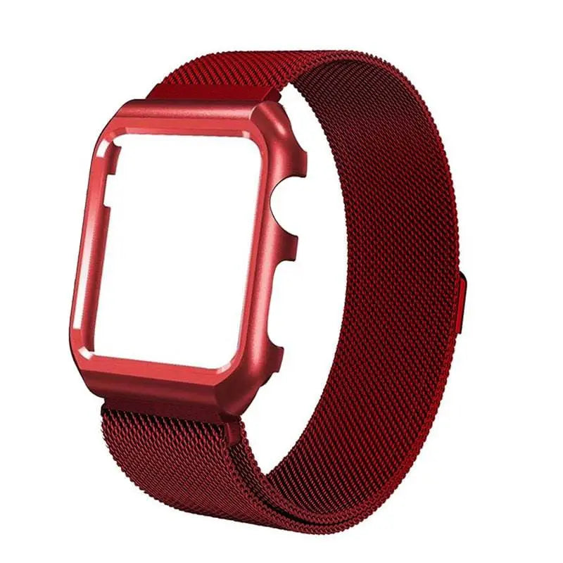 Stainless Steel Mesh Band & Protective Case Bundle for Apple Watch 38mm 40mm 42mm 44mm – Magnetic Adjustable Strap with Coordinated Cover | Thomler