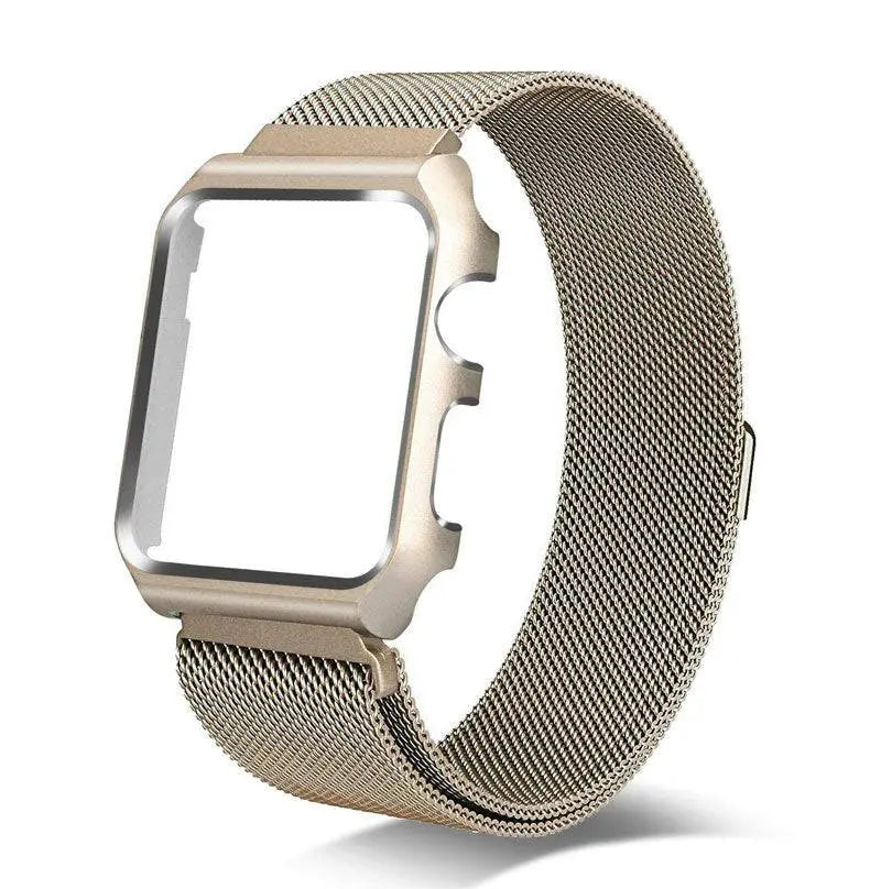 Stainless Steel Mesh Band & Protective Case Bundle for Apple Watch 38mm 40mm 42mm 44mm – Magnetic Adjustable Strap with Coordinated Cover | Thomler