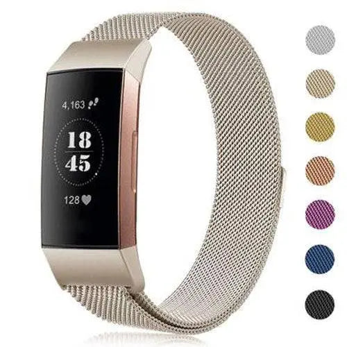 Adjustable Stainless Steel Mesh Fitness Tracker Band for Fitbit Charge 3 & 4 | Replacement Strap Wristband with Magnetic Clasp in Multiple | Thomler