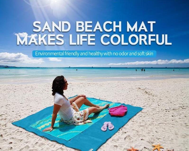 Sand-Free Beach Blanket Oversized 79x79 Inch Outdoor Mat with Sand-Proof Mesh Technology for Beach Picnic Park | Thomler