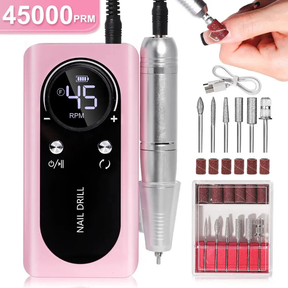 Cordless Electric Nail Drill 45000 RPM Rechargeable Manicure Tool Kit for Acrylic Nails Gel Polish Removal Pedicure Filing Shaping Polishing | Thomler