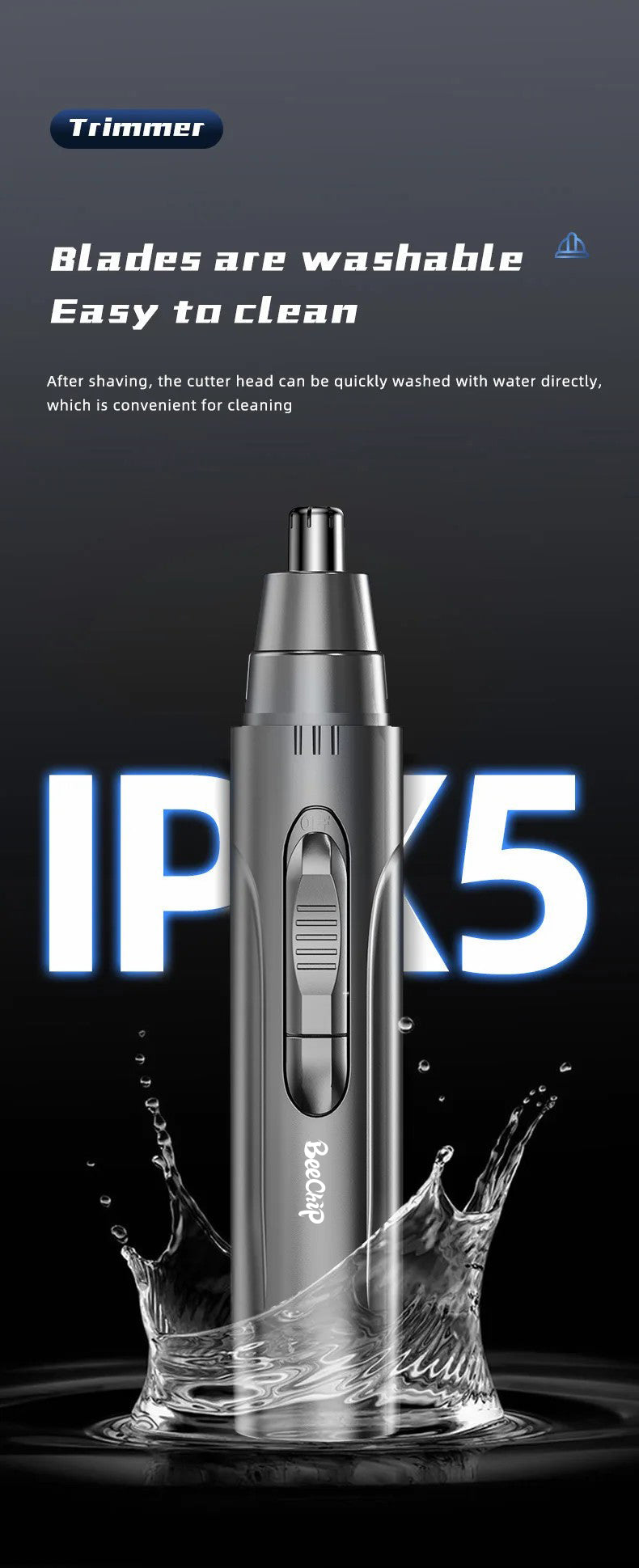 Cordless USB Rechargeable Facial Hair Trimmer for Nose and Ears with Stainless Steel Blades for Men and Women | Thomler