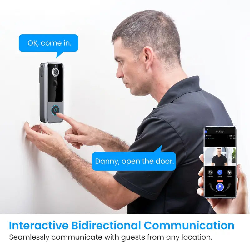 Smart Video Doorbell with HD Camera, Night Vision & Two-Way Audio – Wireless, Battery Powered, Weatherproof Security for Front Door & | Thomler
