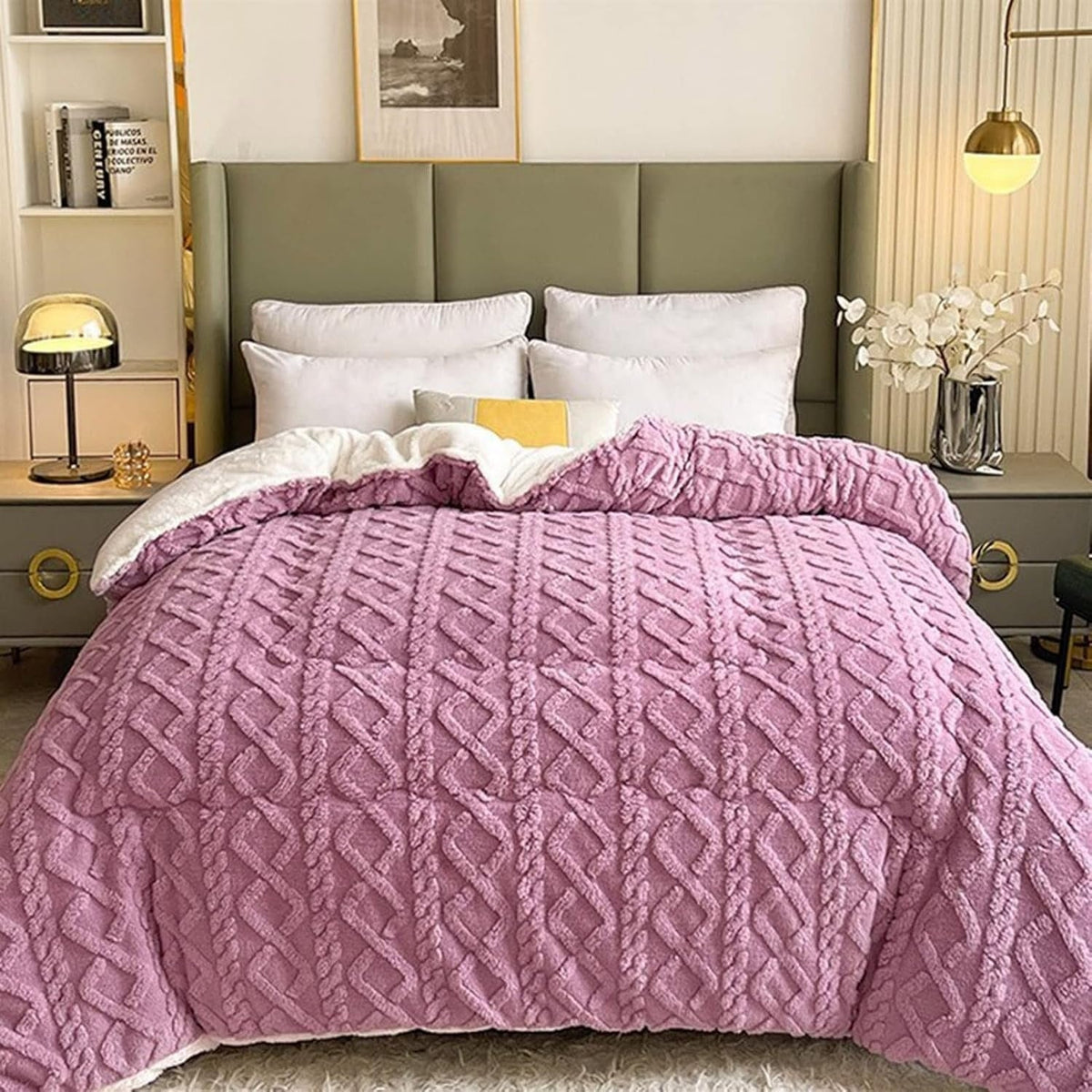 Reversible Quilted Sherpa Throw – Dual-Sided Fleece Blanket with Geometric Design for Couch, Bed & Living Room | Thomler