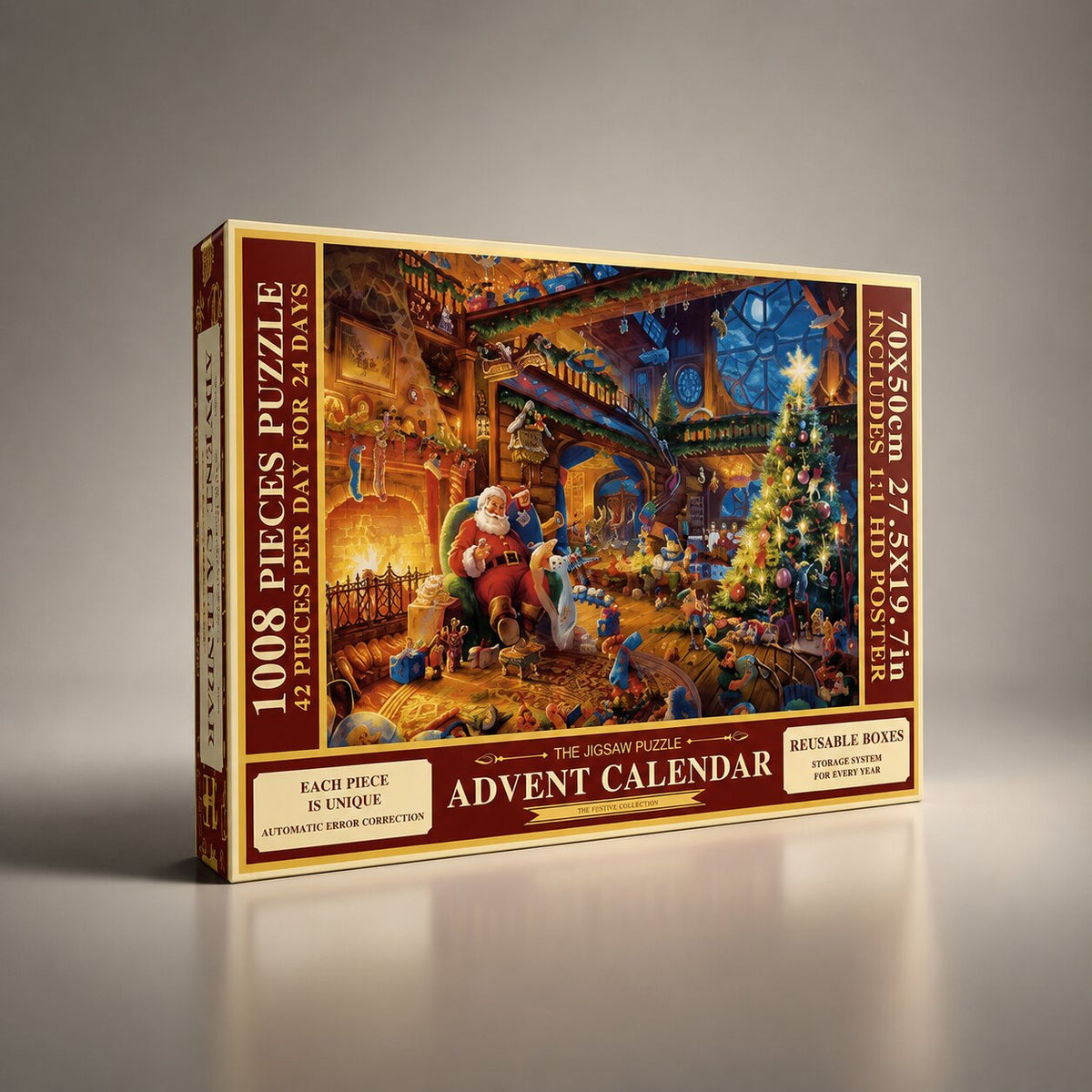 Holiday Countdown Jigsaw Calendar – 1,008-Piece Christmas Puzzle in 24 Daily Segments with Full-Size Guide Poster | Thomler