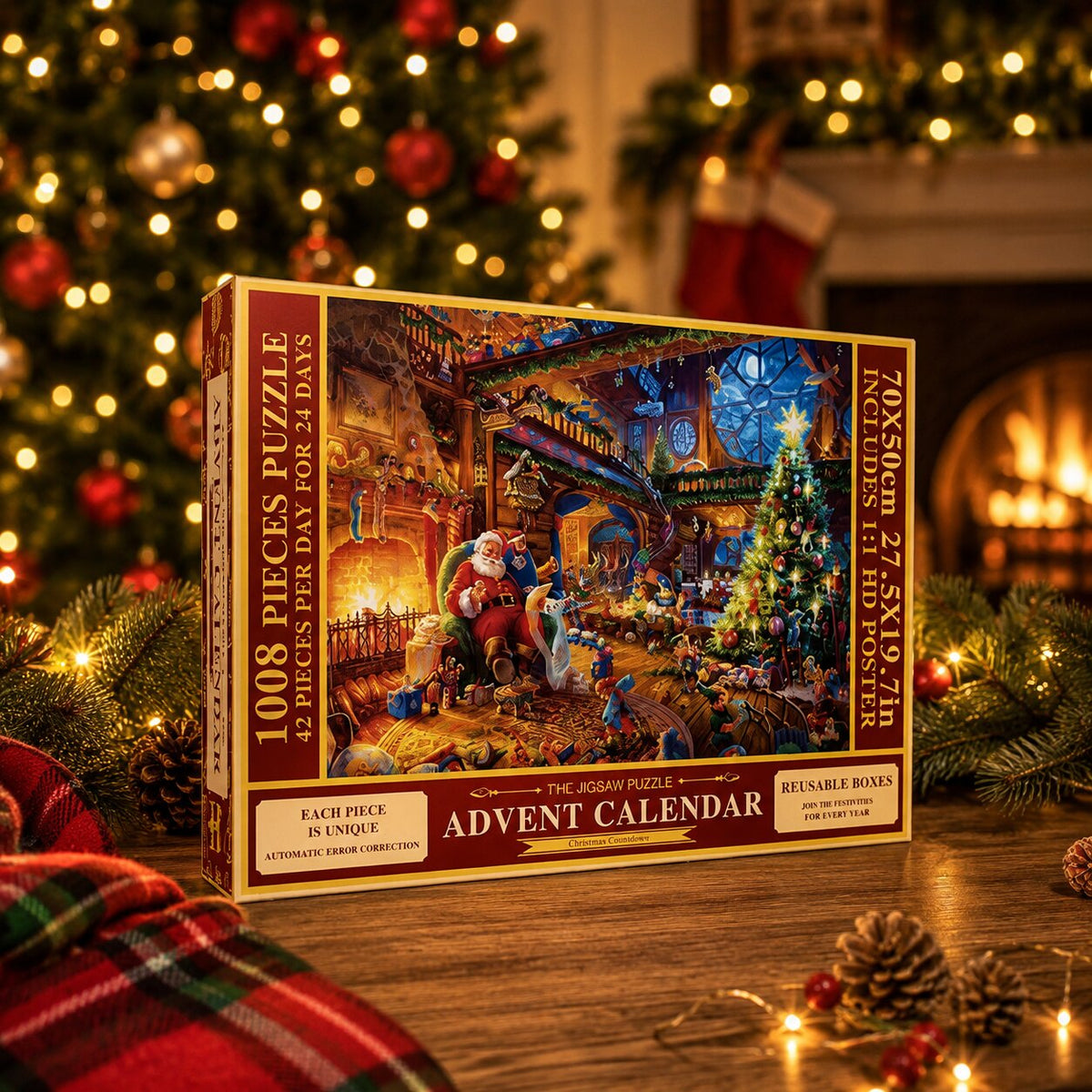 Holiday Countdown Jigsaw Calendar – 1,008-Piece Christmas Puzzle in 24 Daily Segments with Full-Size Guide Poster | Thomler