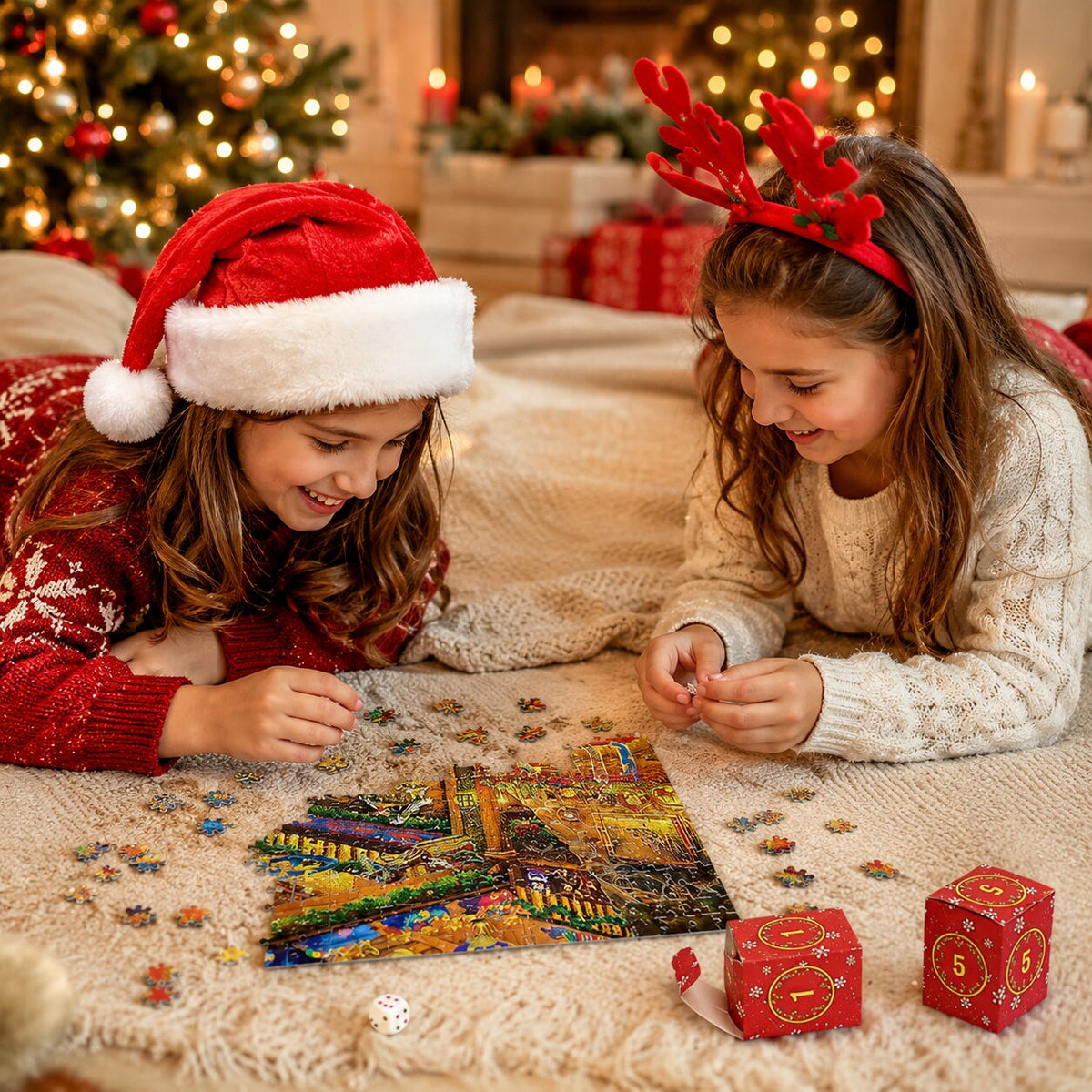 Holiday Countdown Jigsaw Calendar – 1,008-Piece Christmas Puzzle in 24 Daily Segments with Full-Size Guide Poster | Thomler