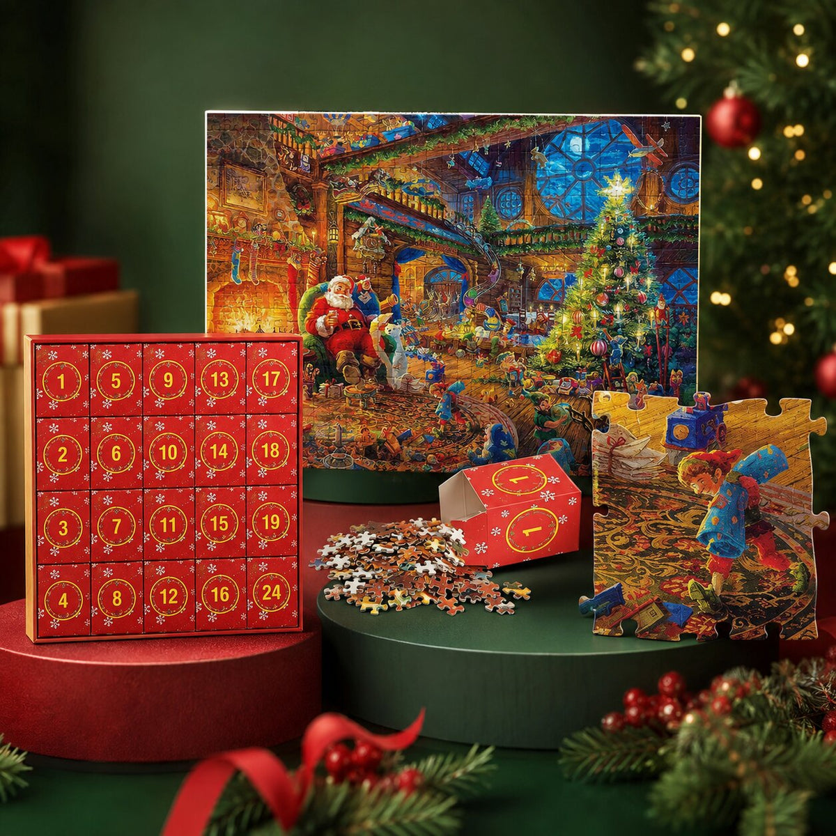 Holiday Countdown Jigsaw Calendar – 1,008-Piece Christmas Puzzle in 24 Daily Segments with Full-Size Guide Poster | Thomler