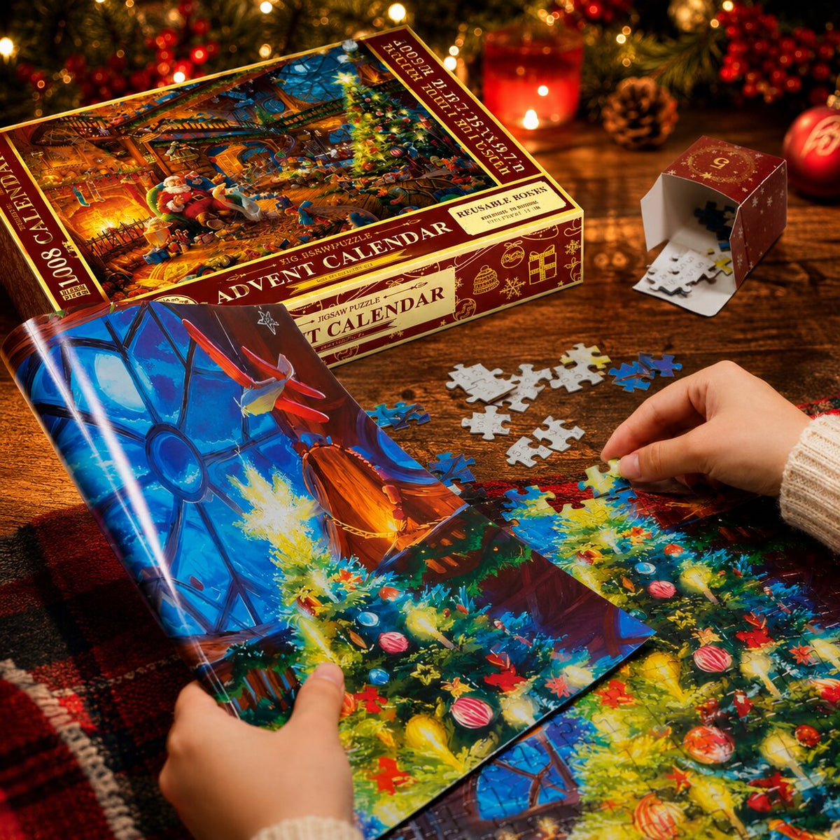 Holiday Countdown Jigsaw Calendar – 1,008-Piece Christmas Puzzle in 24 Daily Segments with Full-Size Guide Poster | Thomler