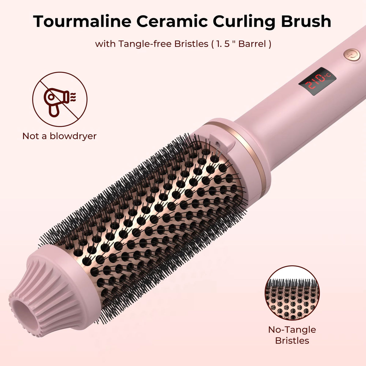 3-in-1 Heated Styling Brush with Ionic Technology for Smooth, Frizz-Free Hair – Fast Heat, 9 Temperature Levels – Multi-Function Curling & | Thomler