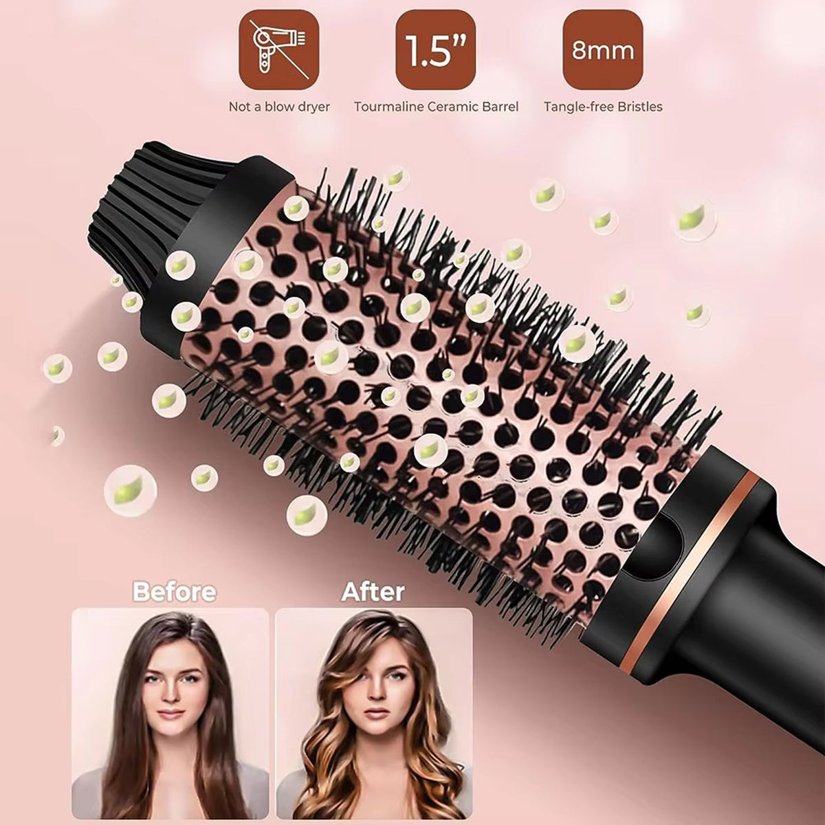 3-in-1 Heated Styling Brush with Ionic Technology for Smooth, Frizz-Free Hair – Fast Heat, 9 Temperature Levels – Multi-Function Curling & | Thomler