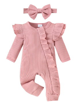 Ruffled Baby Romper with Headband – Soft Cotton Jumpsuit for Newborns & Infants 0-18 Months | Thomler