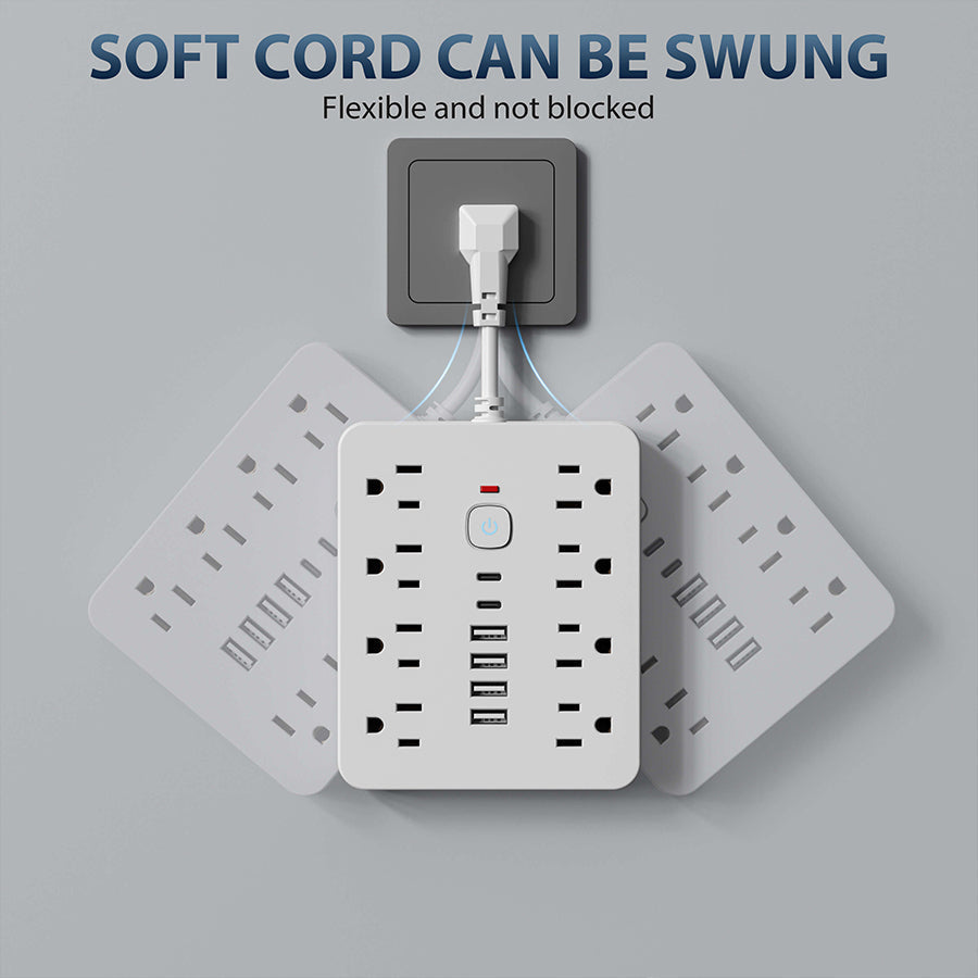 Multi-Device Charging Station with Overload Safety – 8 Outlets, 4 USB, 2 USB-C Ports for Home Office, Dorm, Workshop | Thomler
