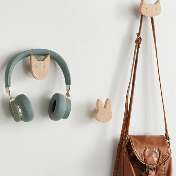 Wall Hooks Wooden Animal Self Adhesive Natural Kids Bedroom Nursery Coat Bag Holders Scandinavian Decor | Thomler