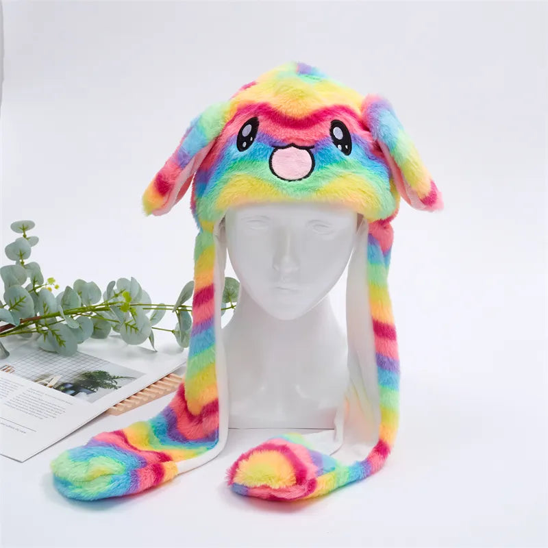 Plush Hat with Pop-Up Ears for Kids & Adults – Interactive Cosplay Beanie with Squeeze Paws | Fun Winter Accessory for Parties, Christmas | Thomler