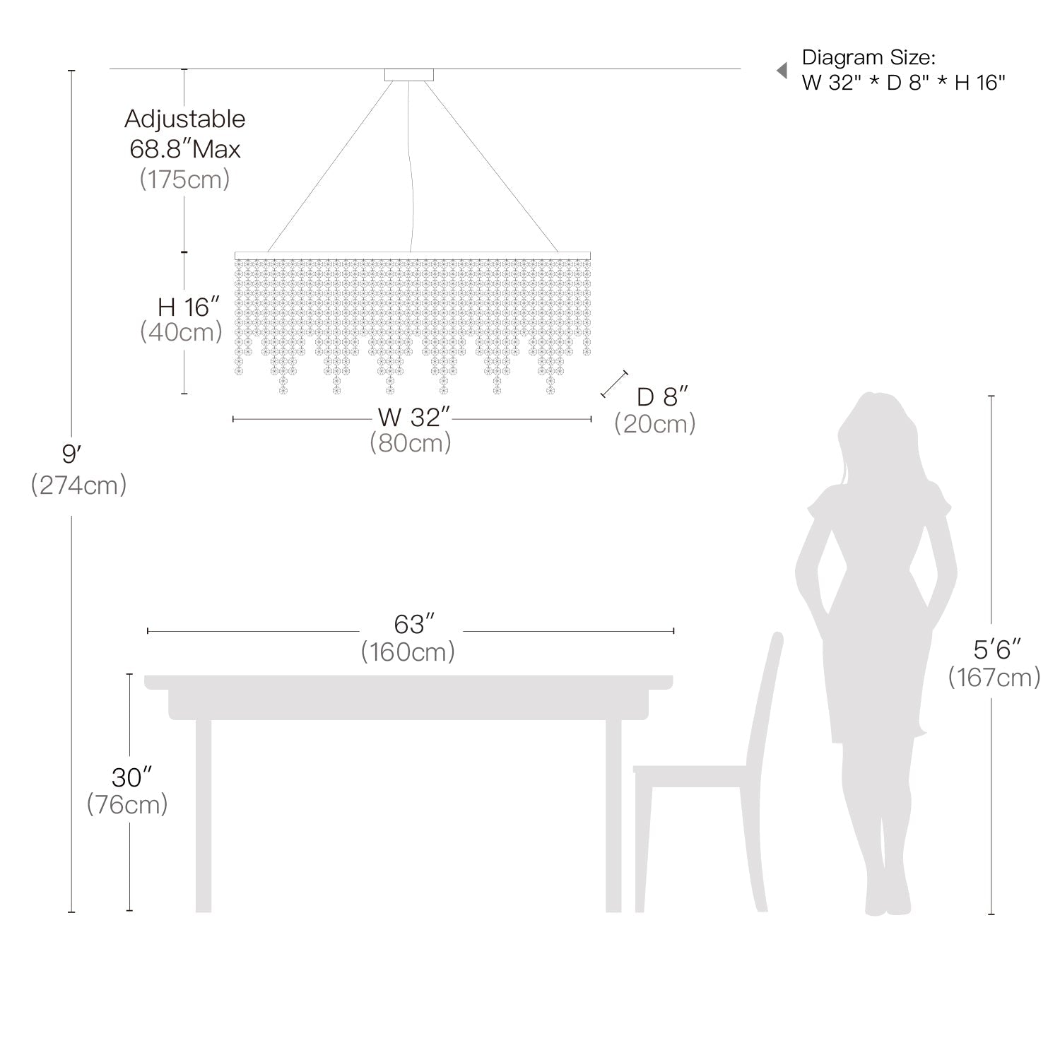 Rectangular Crystal Chandelier Ceiling Light Fixture Stainless Steel Frame E12 Candelabra Base for Dining Room Kitchen Island Modern | Thomler