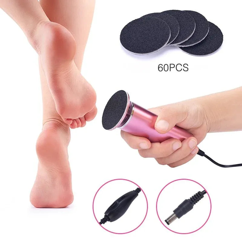 Rechargeable Electric Foot File for Smooth Heels & Callus Removal – Cordless USB Powered Pedicure Tool with Interchangeable Roller Heads | Thomler